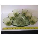 Green Depression Glass Bowl & Small Cups