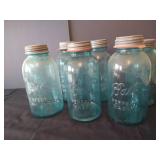 (7) Old Ball "Perfect Mason" 1/2 Gallon Aqua Jars w/ Lids