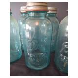 (7) Old Ball "Perfect Mason" 1/2 Gallon Aqua Jars w/ Lids