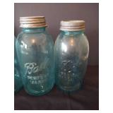 (7) Old Ball "Perfect Mason" 1/2 Gallon Aqua Jars w/ Lids
