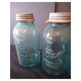 (7) Old Ball "Perfect Mason" 1/2 Gallon Aqua Jars w/ Lids