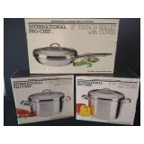 (3) New in Box International Pro-Chef Pots & Pan