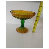 Vintage Jeannette Amberina Glass Pedestal Candy Dish
