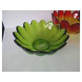 Indiana Glass Lotus Amberina & Luau Green Flower Bowls