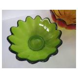 Indiana Glass Lotus Amberina & Luau Green Flower Bowls