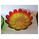 Indiana Glass Lotus Amberina & Luau Green Flower Bowls