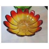 Indiana Glass Lotus Amberina & Luau Green Flower Bowls