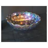 Vintage Federal Glass "Yorktown" Thumbprint Iridescent Carnival Vase & Bowl