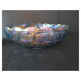 Vintage Federal Glass "Yorktown" Thumbprint Iridescent Carnival Vase & Bowl