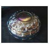 Vintage Federal Glass "Yorktown" Thumbprint Iridescent Carnival Vase & Bowl