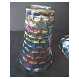 Vintage Federal Glass "Yorktown" Thumbprint Iridescent Carnival Vase & Bowl