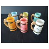(6) Matching Siesta Ware Colorful Tiki Mugs w/ Frosted Glass