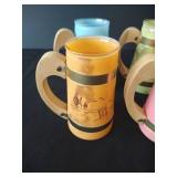 (6) Matching Siesta Ware Colorful Tiki Mugs w/ Frosted Glass