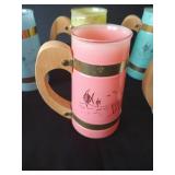 (6) Matching Siesta Ware Colorful Tiki Mugs w/ Frosted Glass