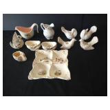 French Provincial Dish, Bird Candle Holders, Swans, Including "Made in Japan" Turkeys