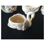 French Provincial Dish, Bird Candle Holders, Swans, Including "Made in Japan" Turkeys