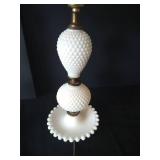 Matching 21" Hobnail Milk Glass Lamps