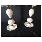 Matching 21" Hobnail Milk Glass Lamps