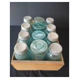 (12) Aqua Ball Jars, Most w/ Metal Lids