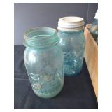 (12) Aqua Ball Jars, Most w/ Metal Lids