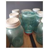 (12) Aqua Ball Jars, Most w/ Metal Lids