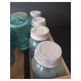 (12) Aqua Ball Jars, Most w/ Metal Lids