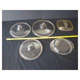 (5) Pyrex Lids- Two Matching Styles & Three Random