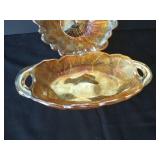 Two Indiana Marigold Carnival Sunflower Relief Glass Bowl & Platter