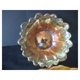 Two Indiana Marigold Carnival Sunflower Relief Glass Bowl & Platter