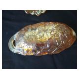 Two Indiana Marigold Carnival Sunflower Relief Glass Bowl & Platter