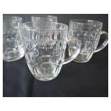 Vintage Arcorca France Clear Glass Thumbprint Small Beer Mugs (4)