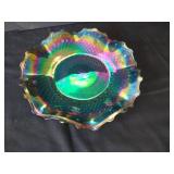 Indiana Blue Carnival Glass Ruffled Platter