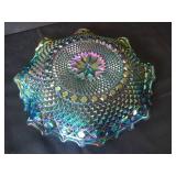 Indiana Blue Carnival Glass Ruffled Platter