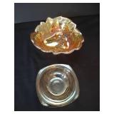 Indiana Glass "Loganberry" Carnival Glass Bowl & Jeannette Glass "Floragold" Berry Bowl