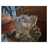 Vintage Rolling Cart w/ Trays, Crystal, & Glass Dishes