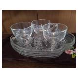 Vintage Rolling Cart w/ Trays, Crystal, & Glass Dishes