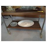 Vintage Rolling Cart w/ Trays, Crystal, & Glass Dishes