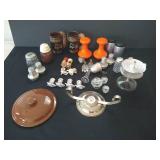 Treasure Seekers Lot: S+P Shakers, Pyrex Coffee Filter, Lids, Stoppers, Etc