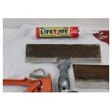 Mixed Lot: Caulk Guns, Scrapers, Putty Knives & Plumbing Fittings