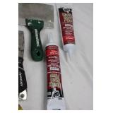 Mixed Lot: Caulk Guns, Scrapers, Putty Knives & Plumbing Fittings