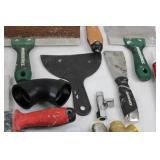 Mixed Lot: Caulk Guns, Scrapers, Putty Knives & Plumbing Fittings