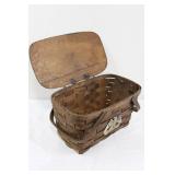 Vintage Woven Picnic Basket With Eagle Emblem
