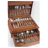 Oneida, Holmes & Edwards & International Silver Flatware Set in Wooden Chest
