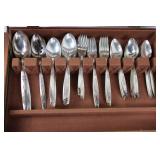 Oneida, Holmes & Edwards & International Silver Flatware Set in Wooden Chest