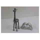 Mixed Metal Giraffe Figurine & Heart Hand Sculpture