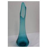 Tall Turquoise Art Glass Vase
