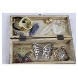 Mixed Jewelry & Stones Set in Carved Wood Box