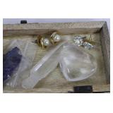 Mixed Jewelry & Stones Set in Carved Wood Box