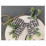 10.5 in Round Wood Hello Hanging Sign with Bow - Brand New