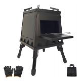 Iron Portable Wood or Charcoal Burning Heavy Duty Black Outdoor Camp Stove - Brand New